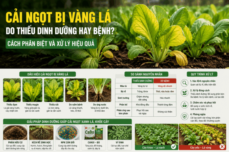 Cải ngọt bị vàng lá – Đừng vội bón phân nếu chưa biết nguyên nhân