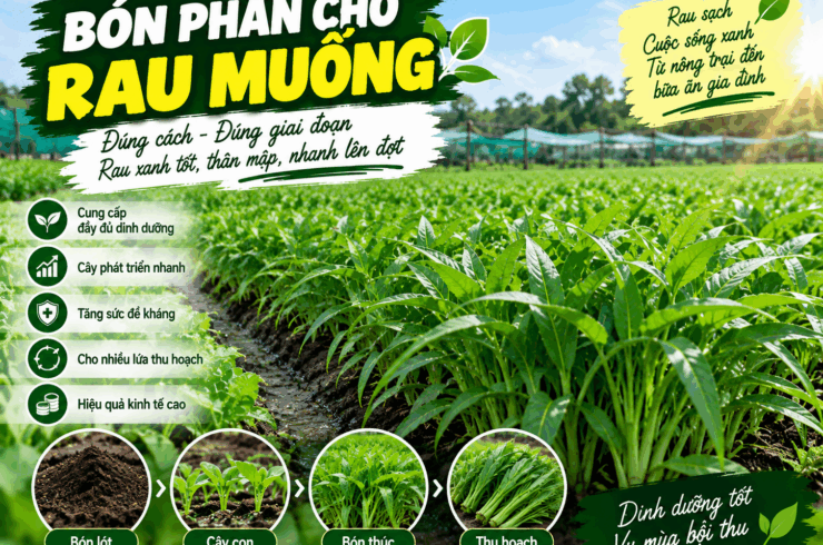 Bón phân cho rau muống: Cách bón đúng giai đoạn để rau xanh tốt, thân mập, nhanh lên đọt