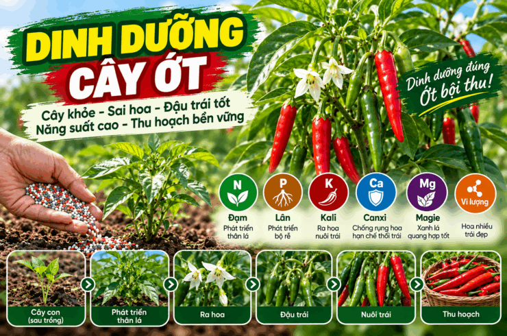 Dinh dưỡng cây ớt: Cây ớt cần gì để khỏe, sai hoa, đậu trái tốt?