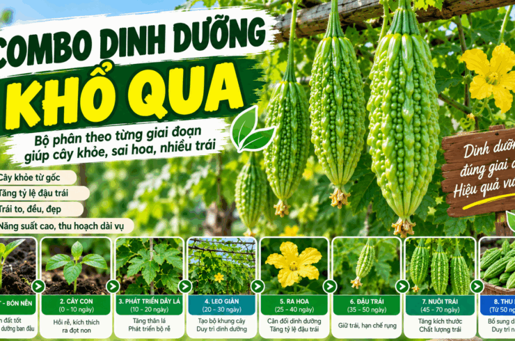 Combo dinh dưỡng khổ qua: Bộ phân theo từng giai đoạn giúp cây khỏe, sai hoa, đậu trái tốt